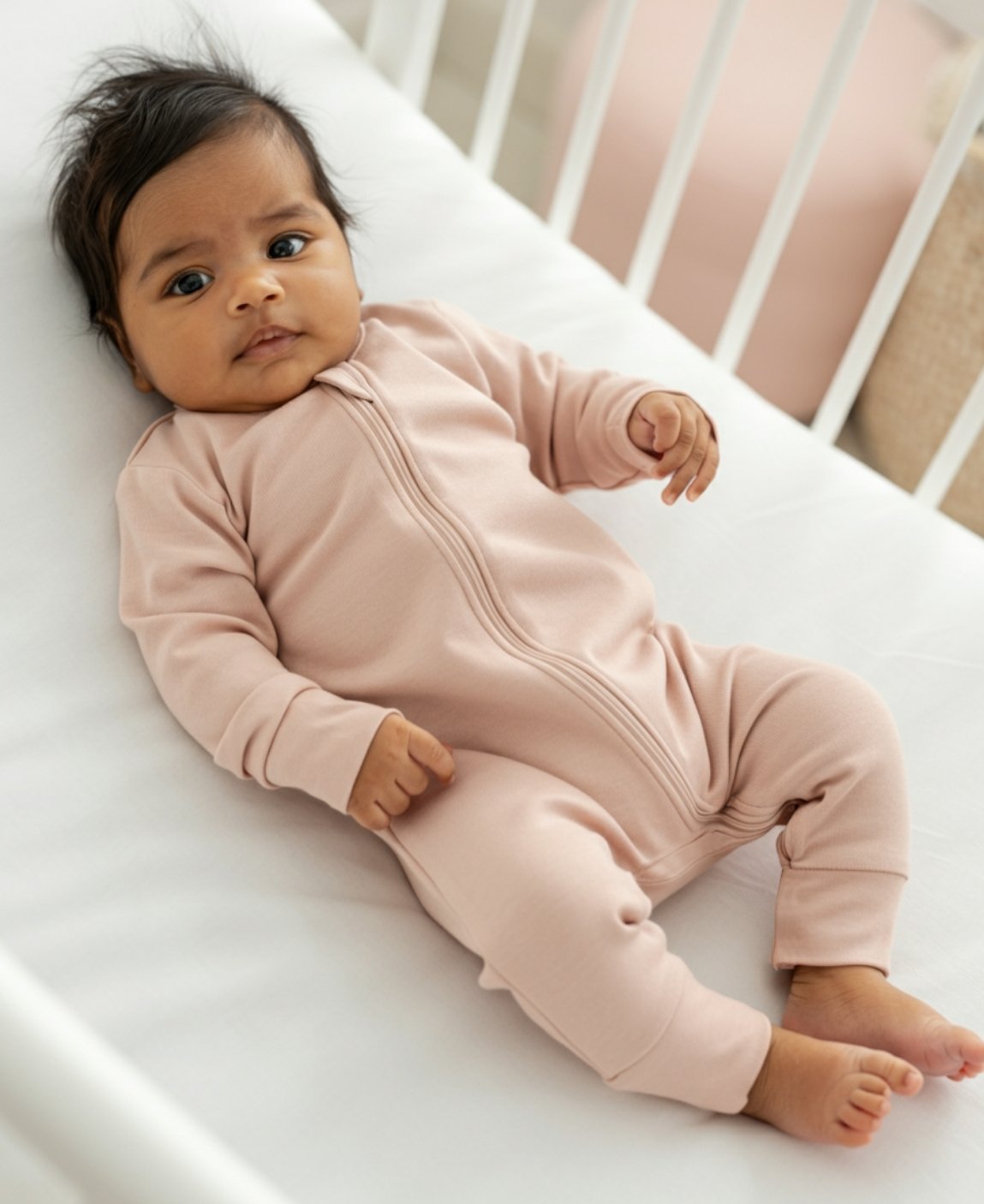 Macacão de Bebê Ziper com opção de Pezinho | Liso Mystic Rose