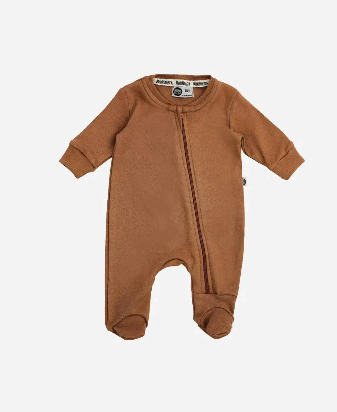 Recém-Nascido (com pé) Macacão de Bebê Ziper com opção de Pezinho Liso Caramelo