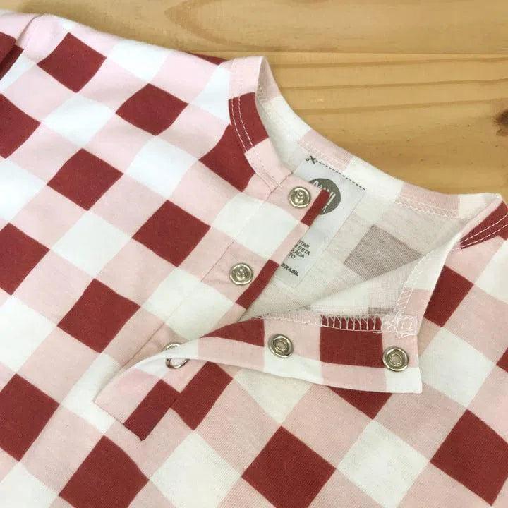 Macaquinho Romper Manguinha Unissex Vichy Wine - MiniMalista Baby - 0, b2b, Baby, Calor, Christmas, com-desconto-mm10, Menina, natal, SALE-FINAL, tab-tam-macaquinho-romper, Verão, Xmas -bebê-minimalista-estiloso