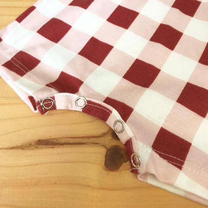 Macaquinho Romper Manguinha Unissex Vichy Wine - MiniMalista Baby - 0, b2b, Baby, Calor, Christmas, com-desconto-mm10, Menina, natal, SALE-FINAL, tab-tam-macaquinho-romper, Verão, Xmas -bebê-minimalista-estiloso