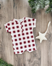 Macaquinho Romper Manguinha Unissex Vichy Wine - MiniMalista Baby - 0, b2b, Baby, Calor, Christmas, com-desconto-mm10, Menina, natal, SALE-FINAL, tab-tam-macaquinho-romper, Verão, Xmas -bebê-minimalista-estiloso