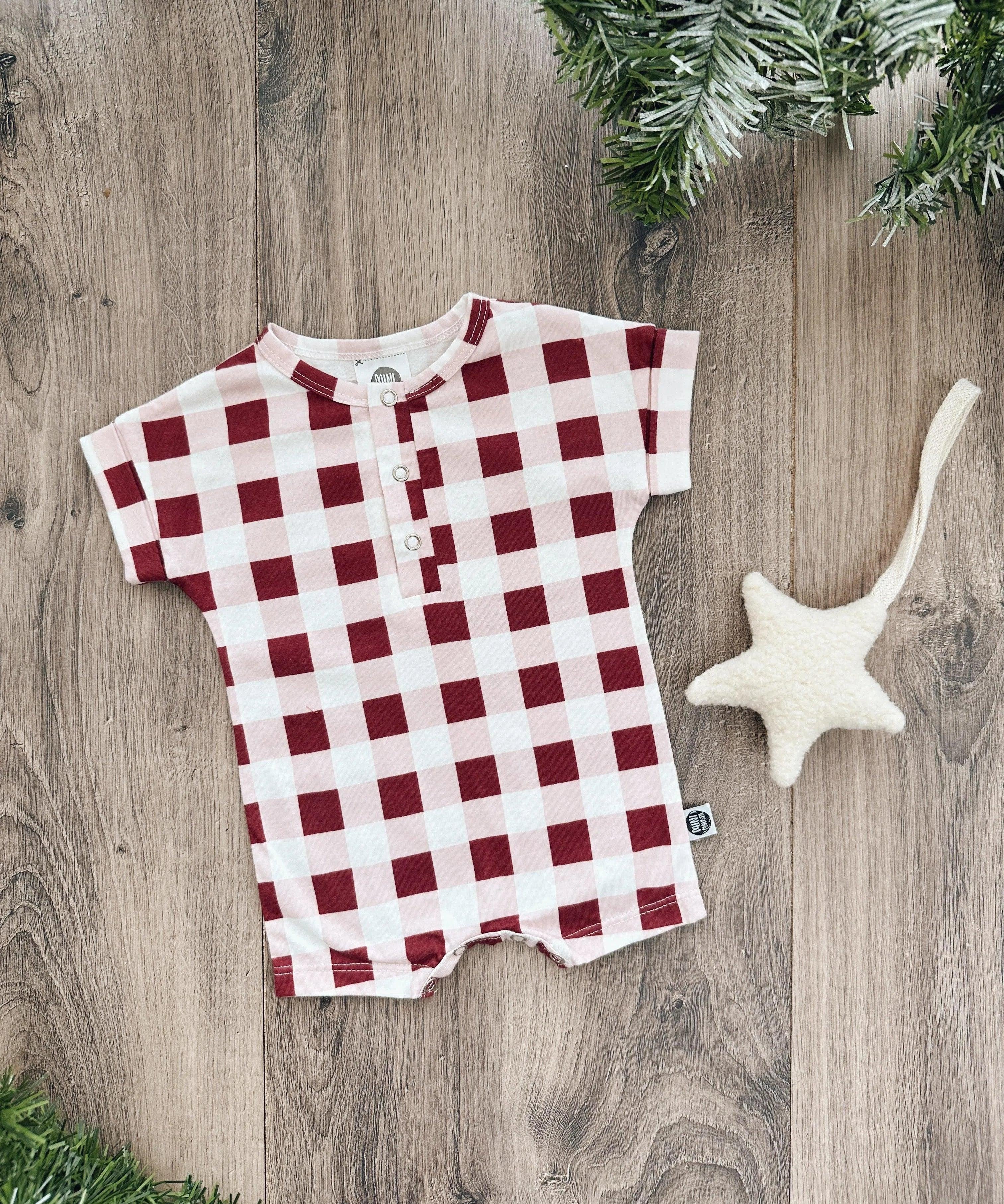 Macaquinho Romper Manguinha Unissex Vichy Wine - MiniMalista Baby - 0, b2b, Baby, Calor, Christmas, com-desconto-mm10, Menina, natal, SALE-FINAL, tab-tam-macaquinho-romper, Verão, Xmas -bebê-minimalista-estiloso