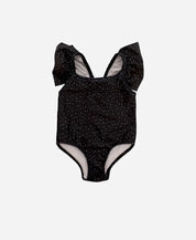 Maiô Babado Infantil Estampado UV50+ | Bolinhas Escuro