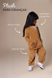 Conjunto Casaco e Calça Infantil Plush | Liso Caramelo