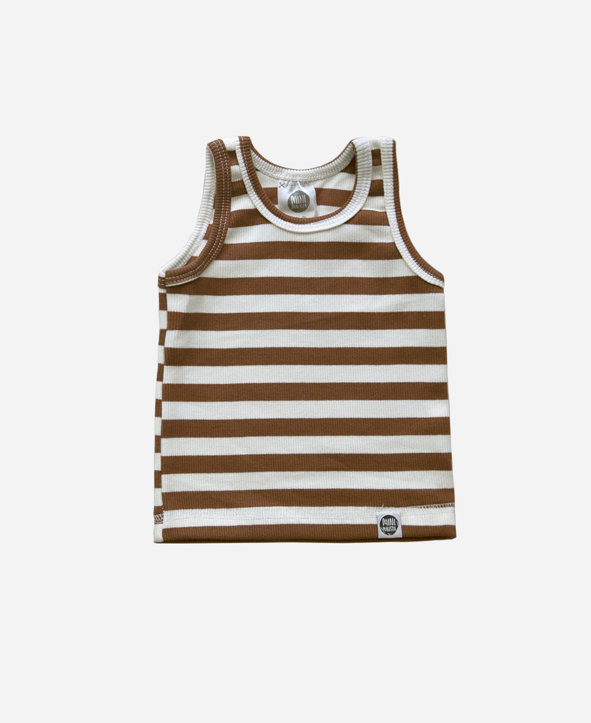 Regata Infantil Unissex Canelada MiniMalista Listras Caramelo e Branco Off - MiniMalista Baby - 0.3, b2b, black-friday, Calor, com-desconto-mm10, Menino, Neutro, tab-tam-regata, Unissex, Verão -bebê-minimalista-estiloso