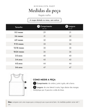 Tabela de medidas da peça | Regata malha
