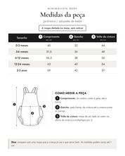 Tabela de medidas da peça | Jardineira / salopette de bebê