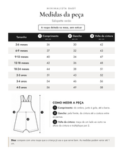 Tabela de medidas da peça | Salopette verão