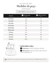 Tabela de medidas da peça | Vestido babado