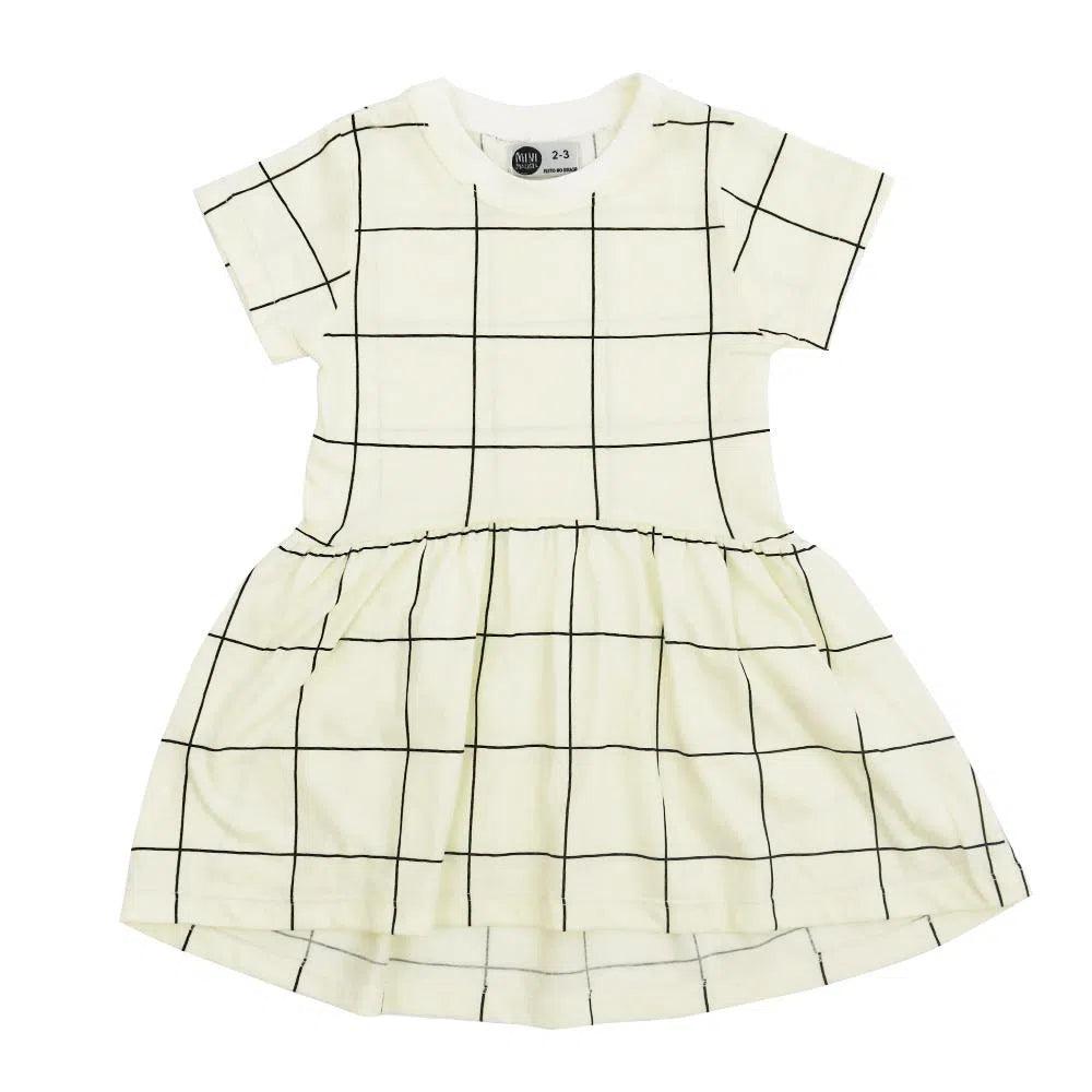 Vestido de Verão Infantil Meia Malha Mullet Manga Curta Grid Creme - MiniMalista Baby - Ano Novo, b2b, Calor, Kids, Menina, outlet, Reveillon, SALE-FINAL, tab-tam-vestido-manga-curta, Verão, últimas-peças -bebê-minimalista-estiloso
