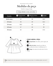 Tabela de medidas da peça | Vestido manga longa