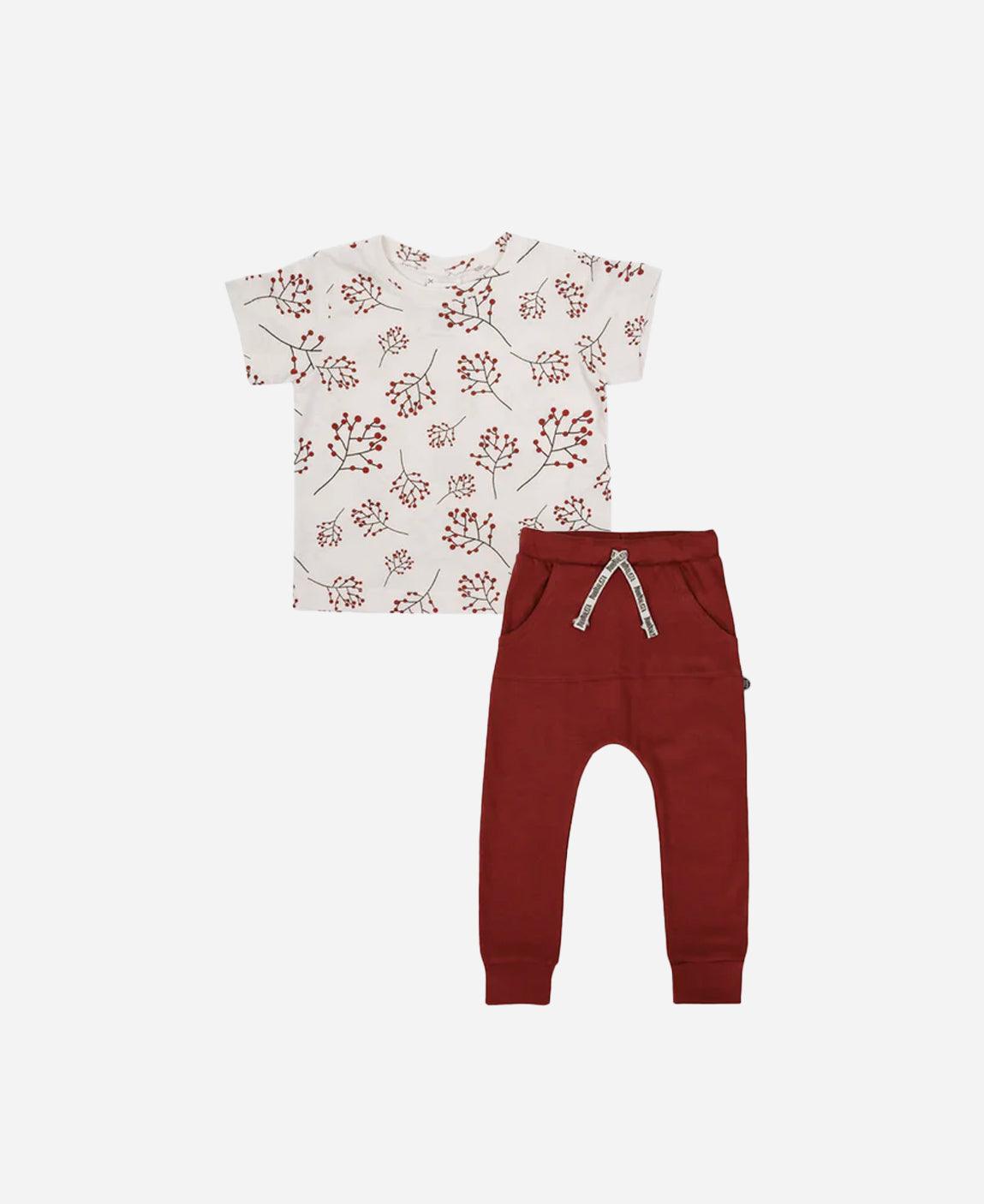 Look Camiseta Berries + Calça Unissex Merlot - MiniMalista Baby - b2b, Christmas, Hidden recommendation, Kids, Meia Estação, Menina, natal, Xmas -bebê-minimalista-estiloso