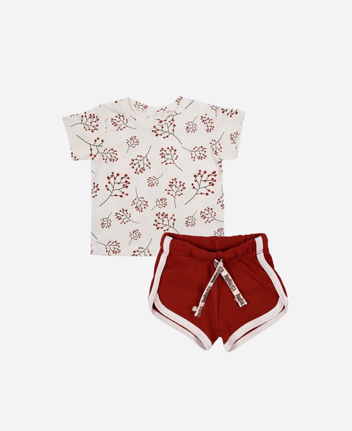 Look Camiseta Berries + Track Shorts Merlot - MiniMalista Baby - b2b, Calor, Christmas, Hidden recommendation, Kids, Menina, natal, Verão, Xmas -bebê-minimalista-estiloso