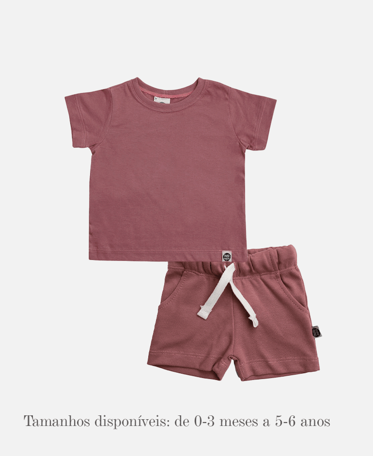 Look Infantil Camiseta +Shorts Cargo Liso Dark Rose - MiniMalista Baby - b2b, bundle, Calor, Kids, Menina, Verão -bebê-minimalista-estiloso