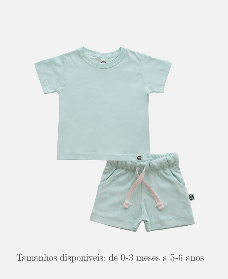 Look Infantil Camiseta +Shorts Cargo Liso Mint - MiniMalista Baby - b2b, bundle, Calor, Kids, Menino, new, Verão -bebê-minimalista-estiloso