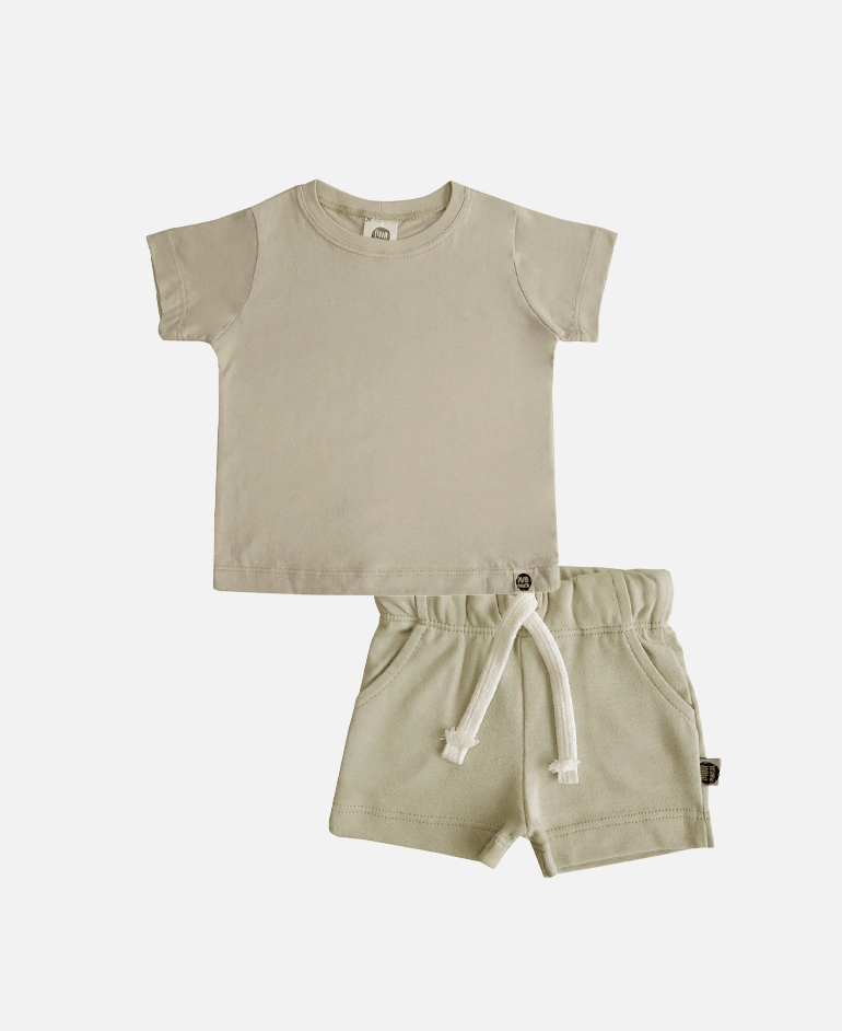 Look Infantil Camiseta + Shorts Cargo Liso Stone - MiniMalista Baby - anonovo, b2b, bundle, Calor, com-desconto-mm10, Kids, Menino, new, Verão -bebê-minimalista-estiloso