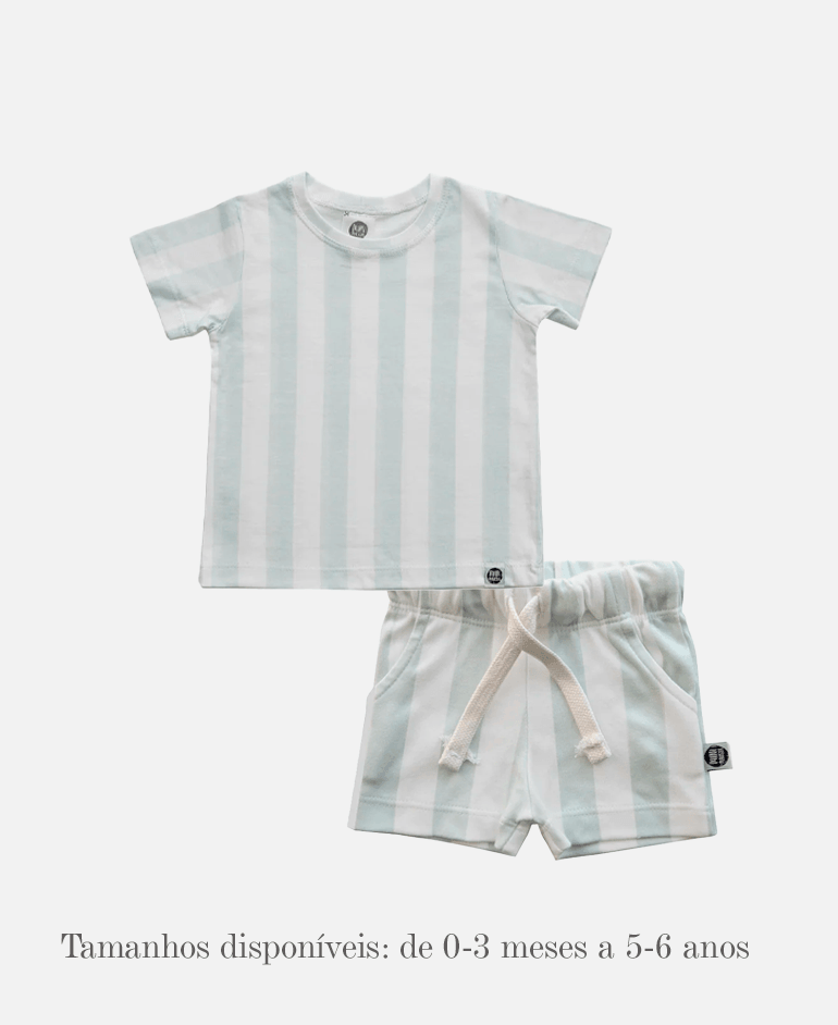 Look Infantil Camiseta +Shorts Cargo Listras Fresh - MiniMalista Baby - b2b, bundle, Calor, Kids, Menino, new, Verão -bebê-minimalista-estiloso