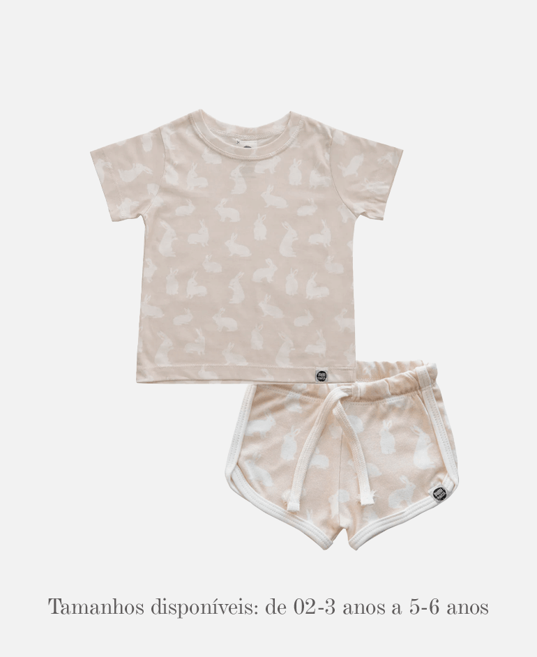 Look Infantil Camiseta + Track Shorts Bunny - MiniMalista Baby - b2b, bundle, Calor, com-desconto-mm10, Kids, Menina, minime, new, Verão -bebê-minimalista-estiloso